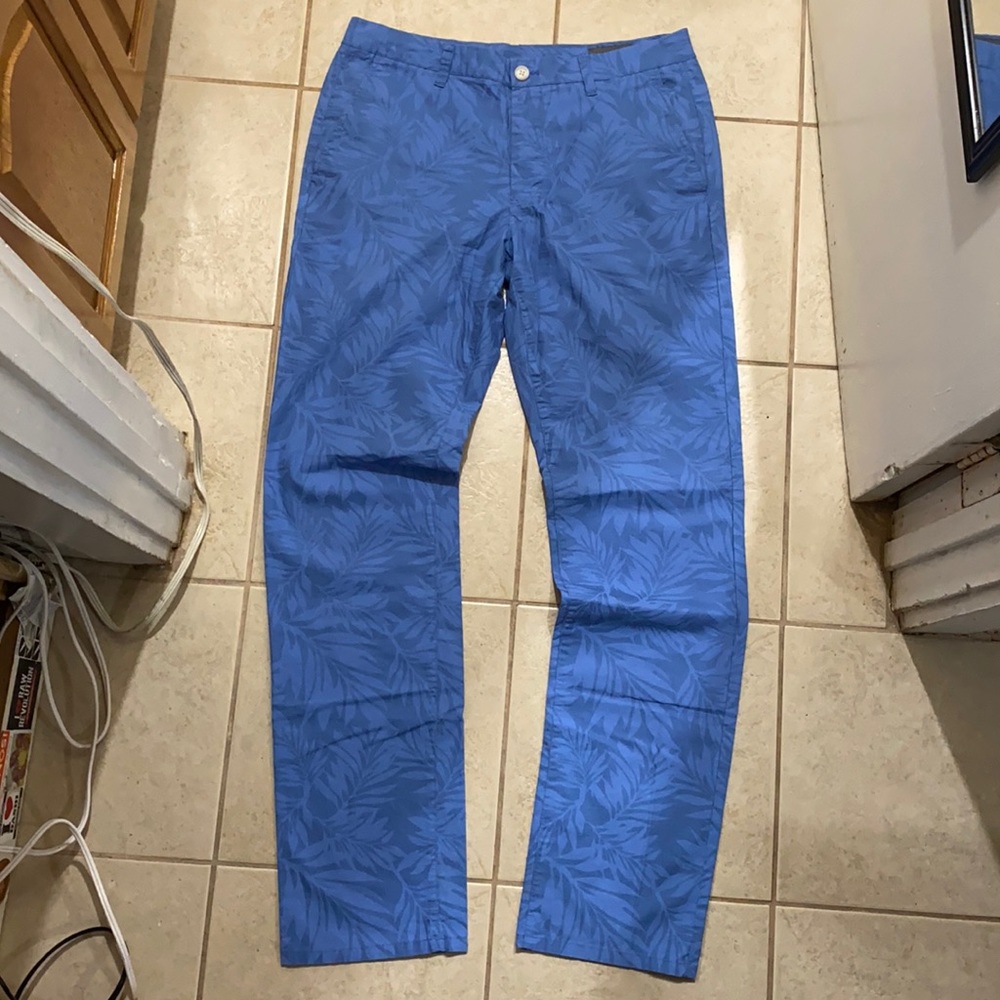 Bonobos Lt Blue Monstera Plant Allover Print Pants